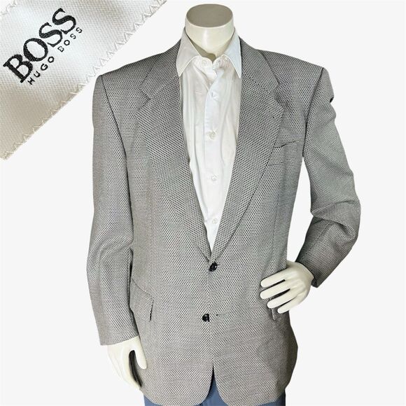 Hugo Boss Corleone Mens 42L Blazer 100% Virgin Wool Textured Houndstooths - Picture 1 of 14